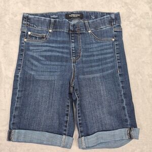 Liverpool 4 / 27 (30) The Bermuda Pull On Denim Jean Shorts Dark Womens  Stretch